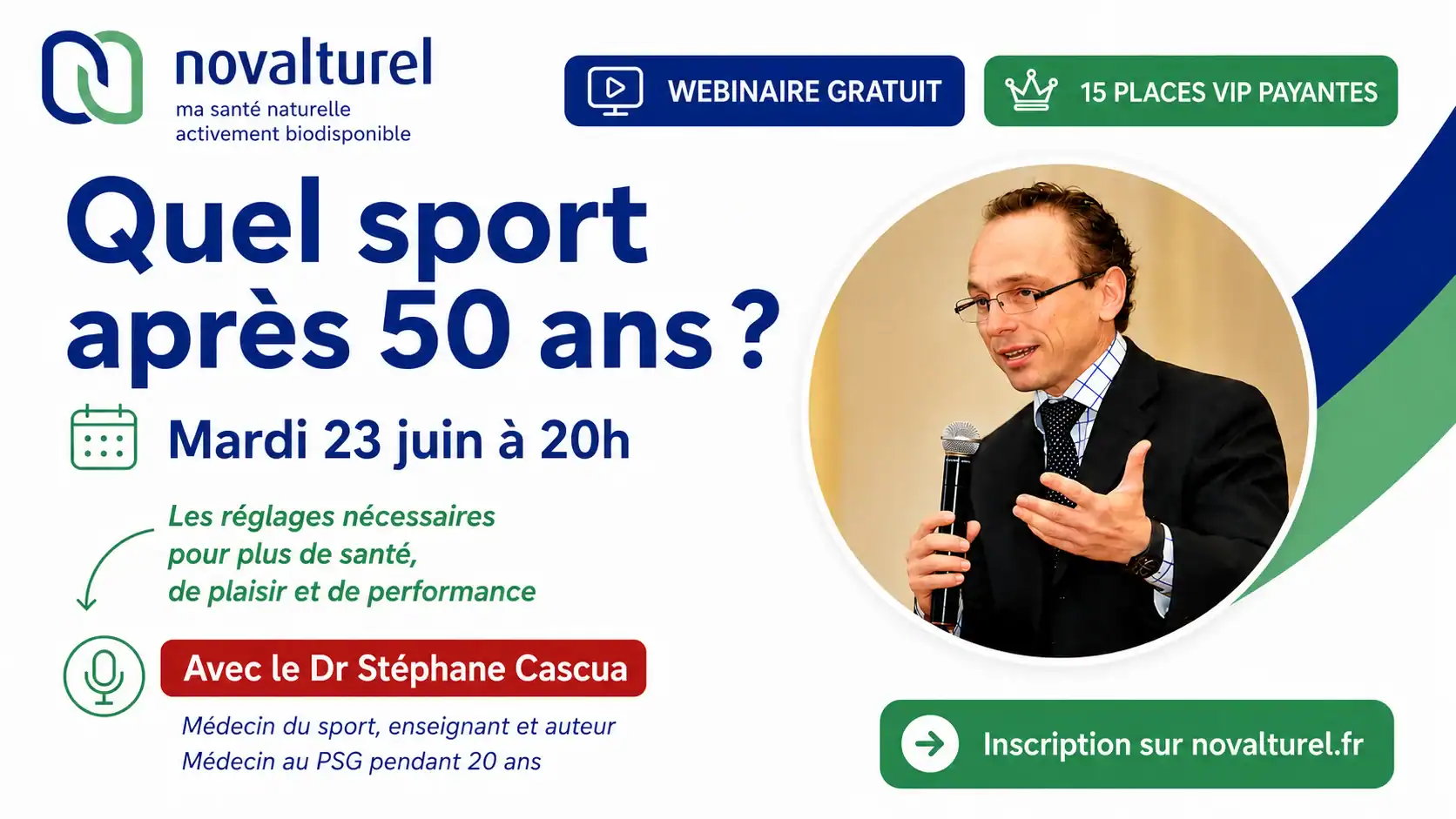 Webinaire gratuit Novalturel : Quel sport après 50 ans ? Mardi 23 juin à 20h avec le Dr Stéphane Cascua